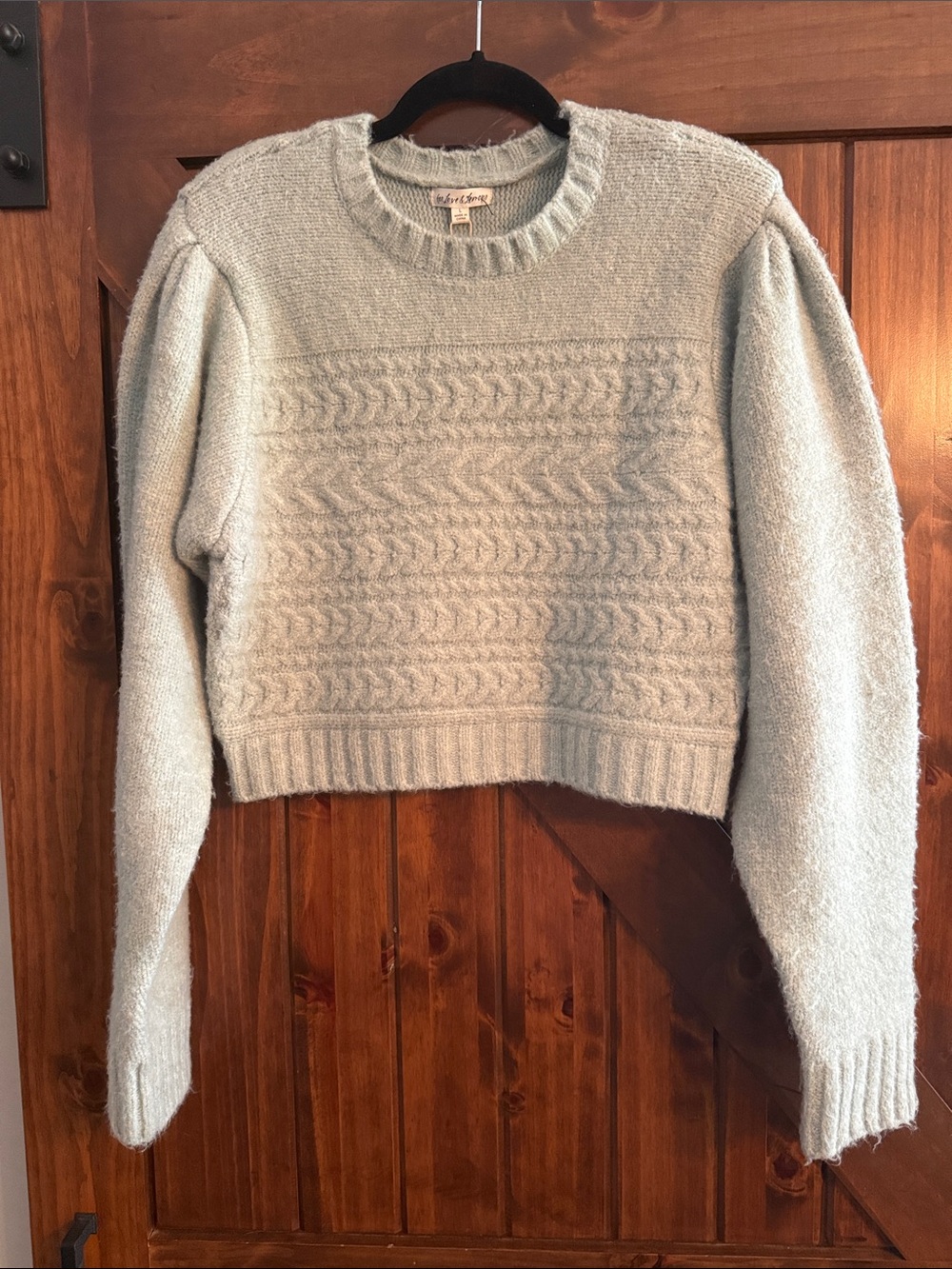 For Love and Lemons Mint Green Cable Crewneck